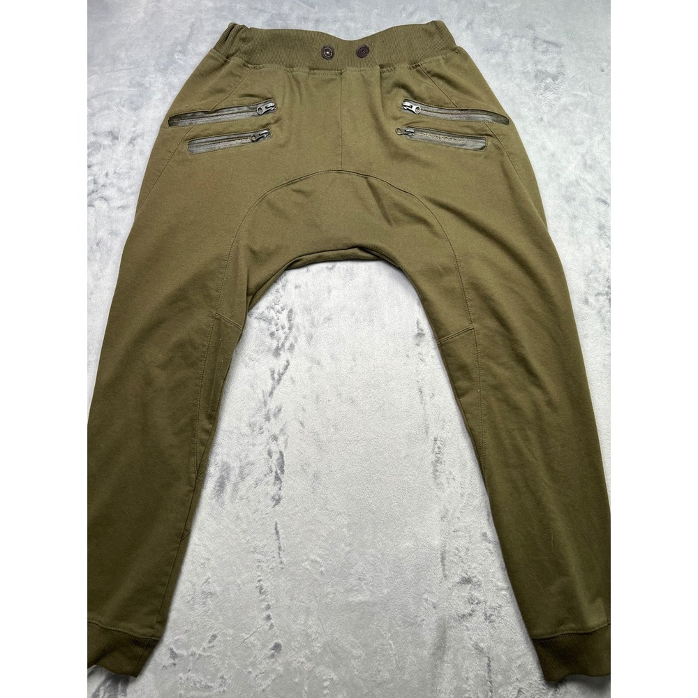 American Stitch Mens Medium Olive Green Drop Crotch Joggers Multi Zipper Pants